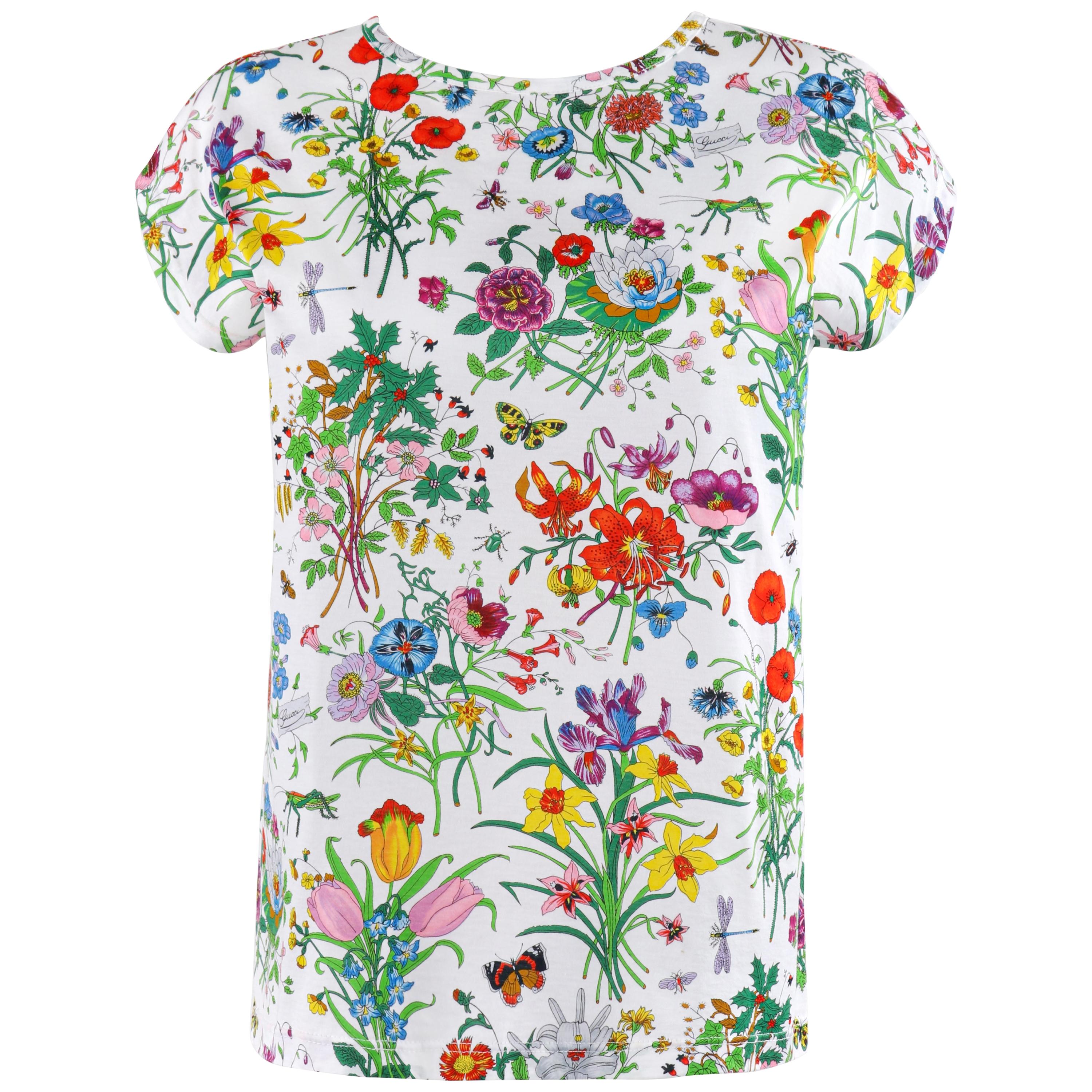 GUCCI c.1970s Vittorio Accornero "Flora" Print Floral Wildflower T-Shirt Top