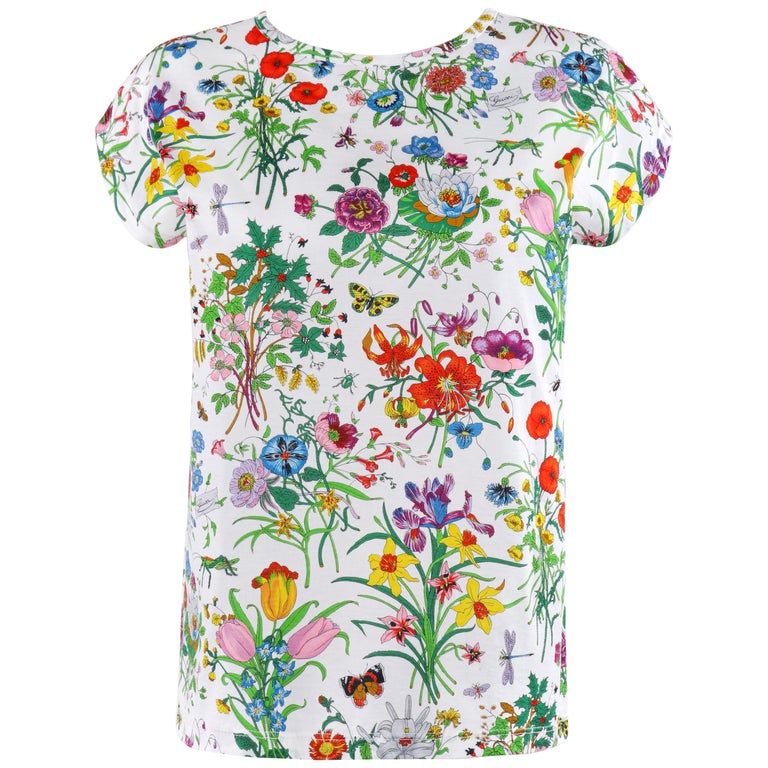 GUCCI c.1970s Vittorio "Flora" Print Floral Wildflower Top at 1stDibs