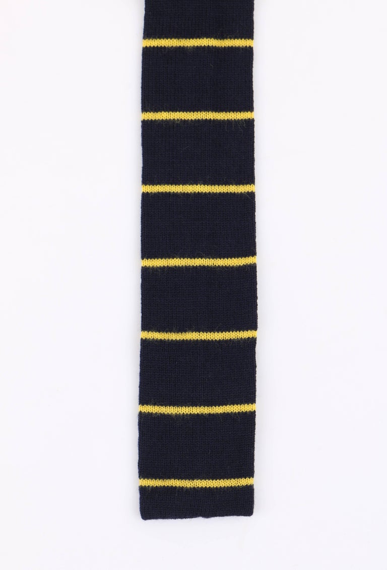 GUCCI c.1980's Navy Blue and Yellow Striped Wool Knit Necktie Tie NOS ...