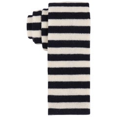 GUCCI c.1980's Navy Blue & Off White Striped Wool Knit Necktie Tie NOS