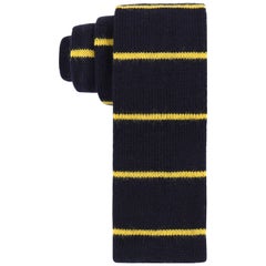 GUCCI ca. 1980 Marineblau & Gelb Gestreifte Wollstrickkrawatte NOS