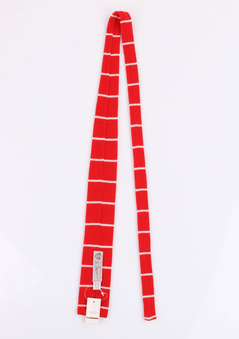 GUCCI c.1980's Red and Off White Striped Wool Knit Necktie Tie NOS at