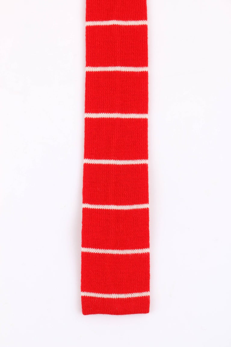 GUCCI c.1980's Red and Off White Striped Wool Knit Necktie Tie NOS at ...