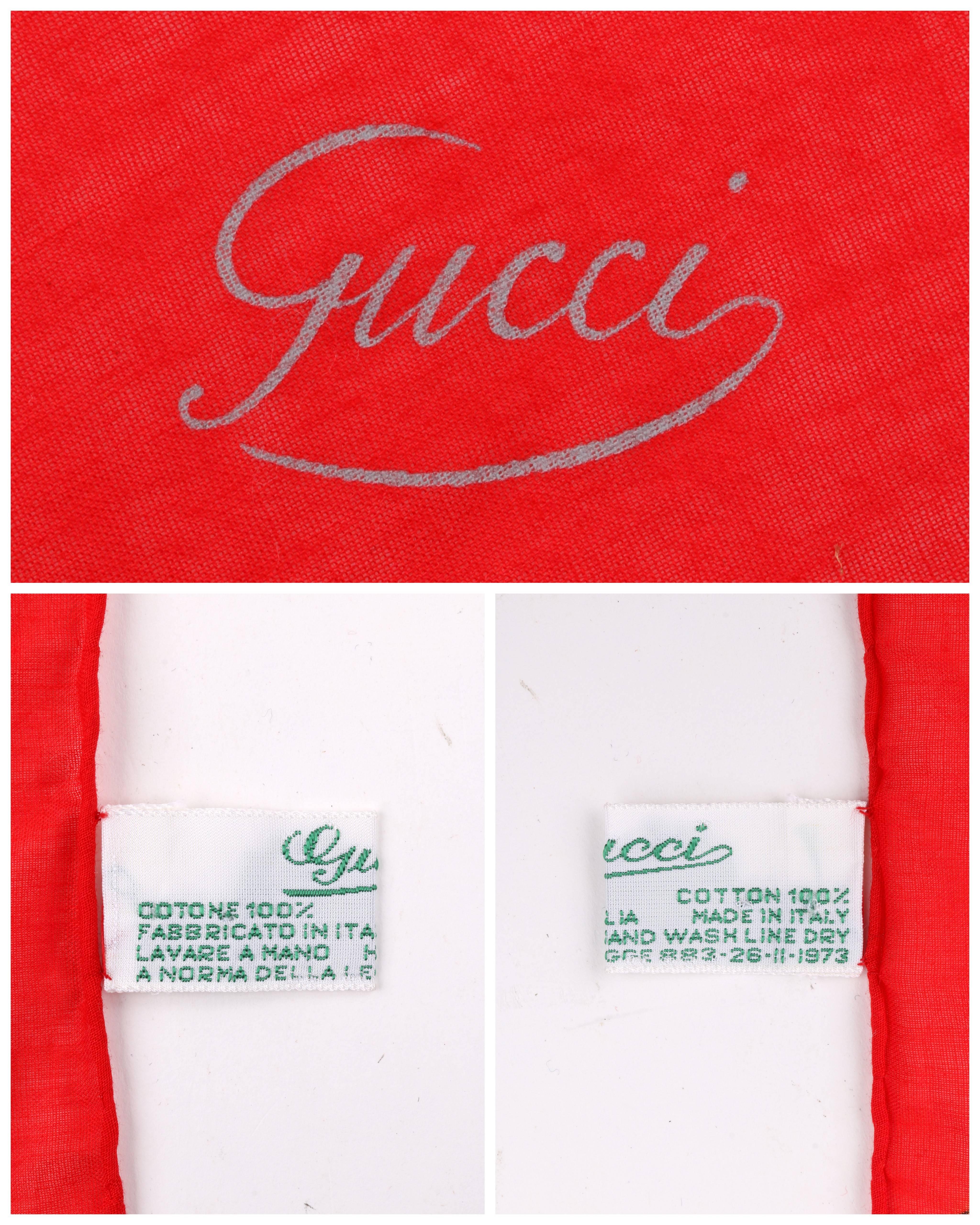 Women's GUCCI c.1980's Red Nautical Anchor Rope Print Square Cotton Scarf