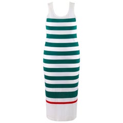 GUCCI c.1980's White & Green Striped Knit Sleeveless Maxi Tank Dress