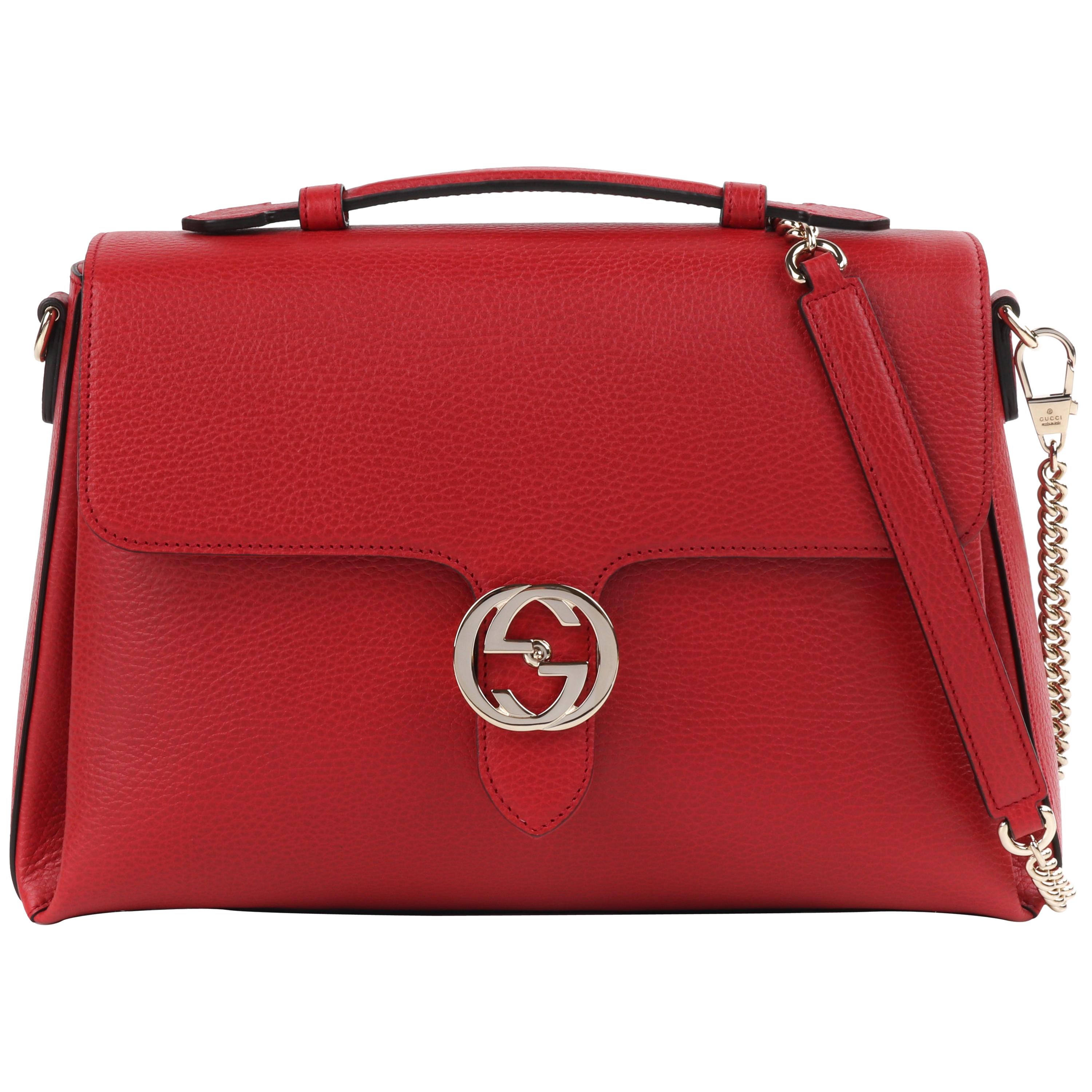 GUCCI c.2015 Large Red "Dollar" Interlocking GG Leather Flap Chain Strap Bag NWT