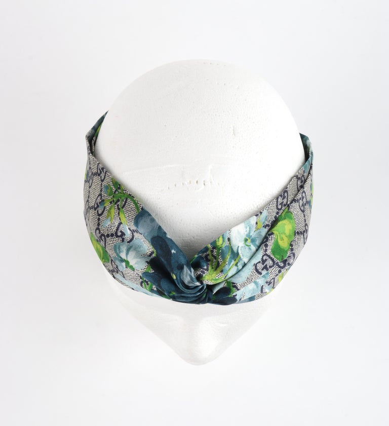 Gucci Floral Monogram Twist Headband in Blue and Green GUCCI c.2016 “Blooms” Blue Gray GG Monogram Floral Knotted  main image 3