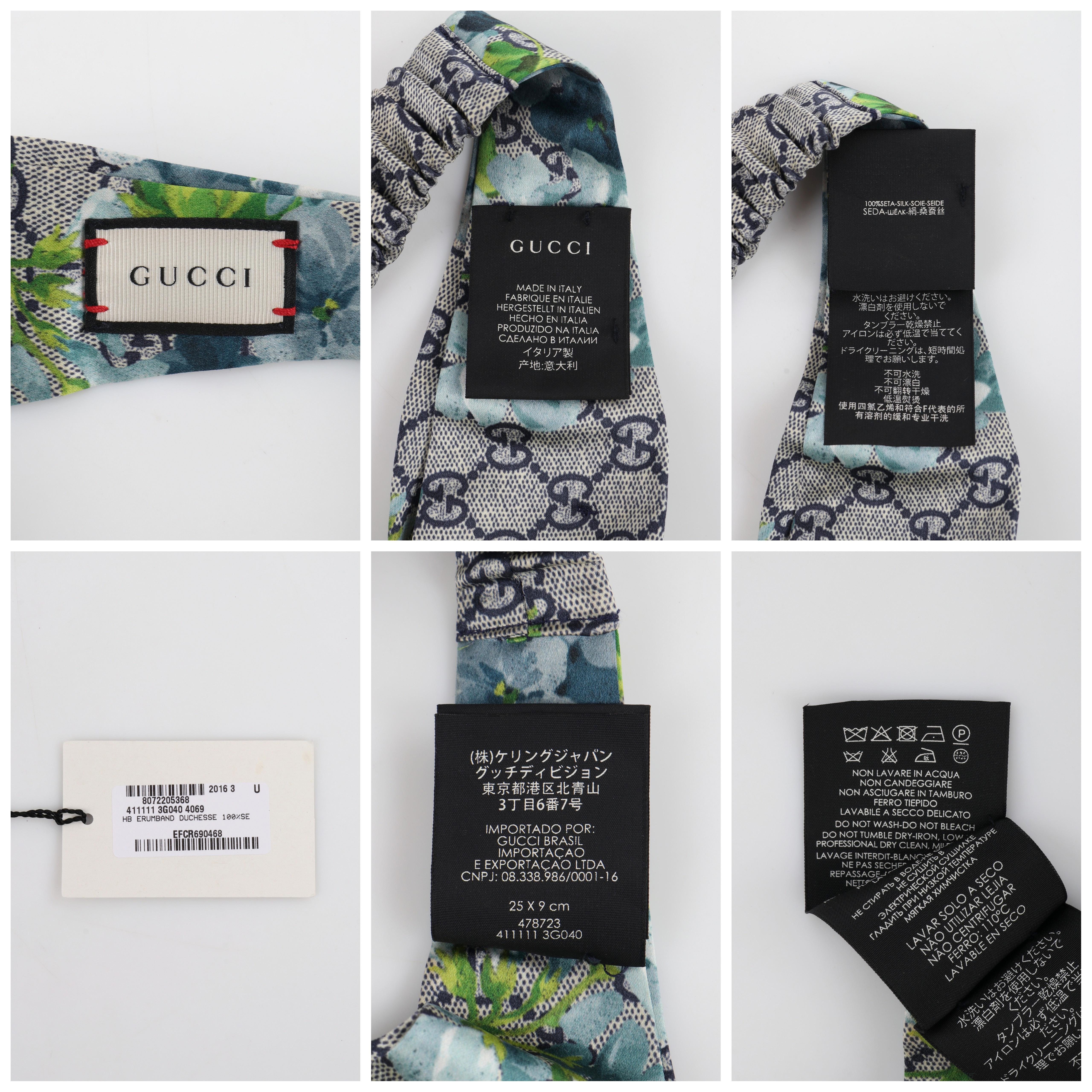 GUCCI c.2016 “Blooms” Blue Gray GG Monogram Floral Knotted Silk Headband NWT 5