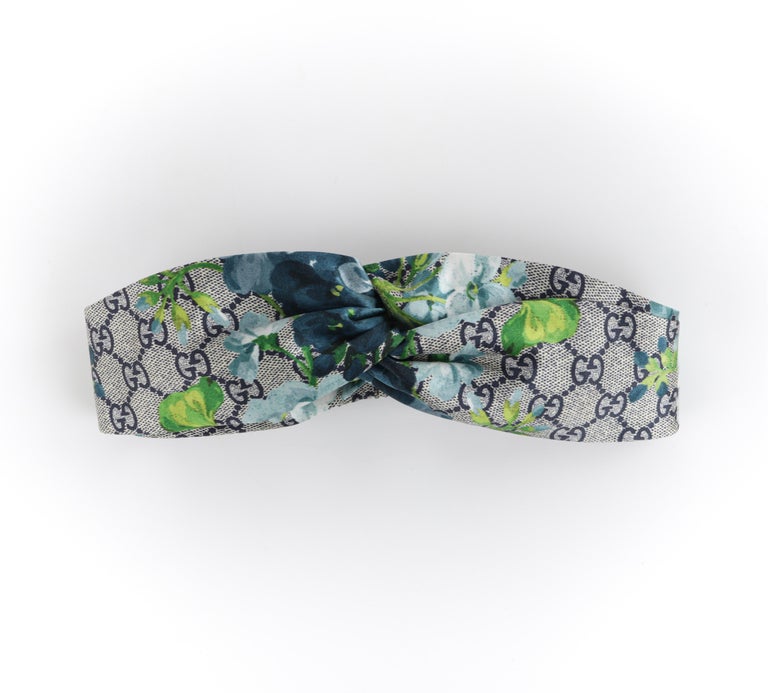 Gucci Silk Flora/Blooms Headband NWT Blue GUCCI c.2016 “Blooms” Blue Gray GG Monogram Floral Knotted  main image 3