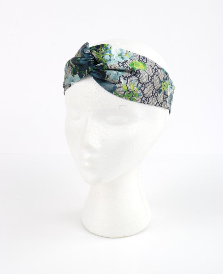 GUCCI c.2016 “Blooms” Blue Gray GG Monogram Floral Knotted  display picture 1