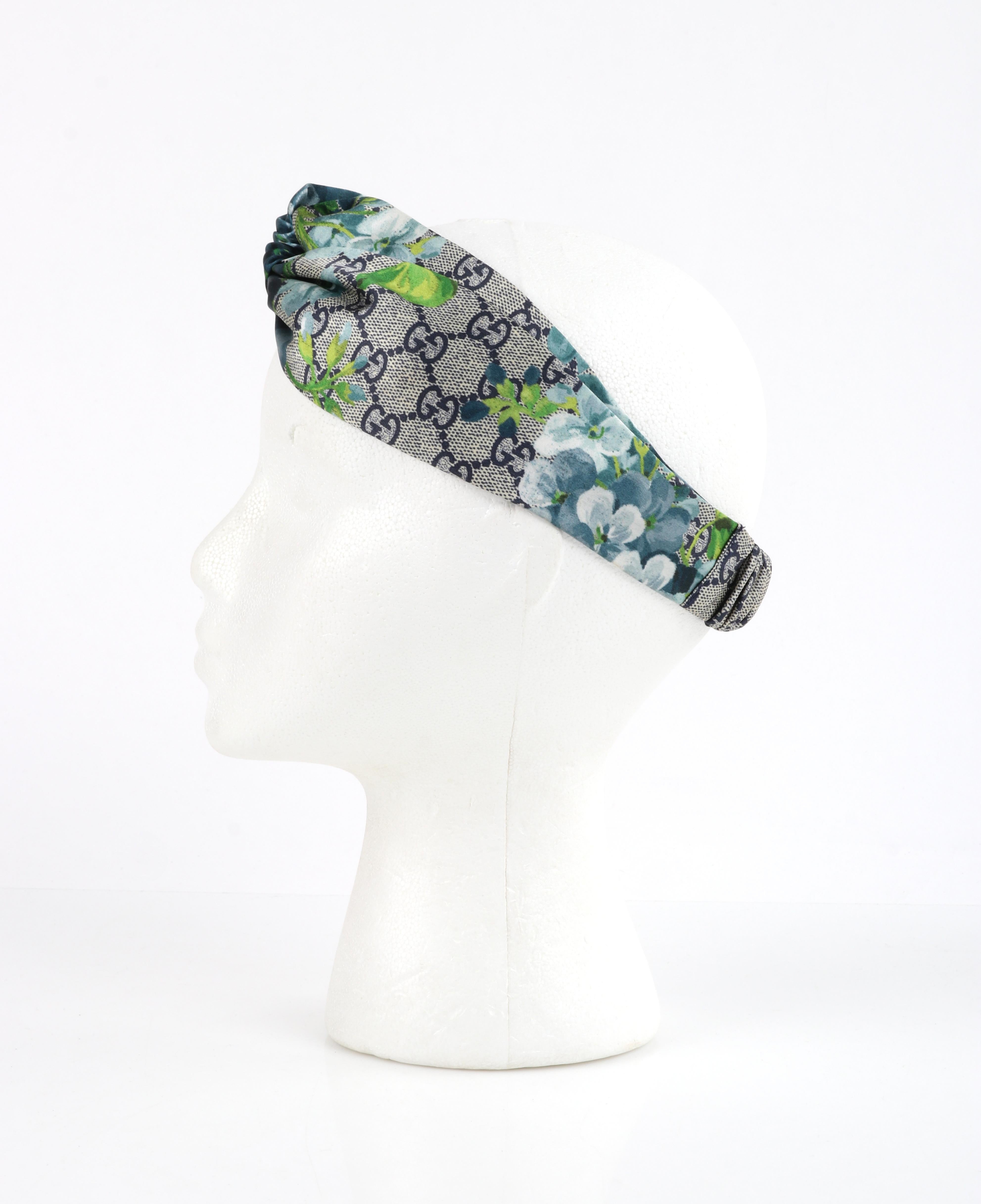 GUCCI c.2016 “Blooms” Blue Gray GG Monogram Floral Knotted Silk Headband NWT 2