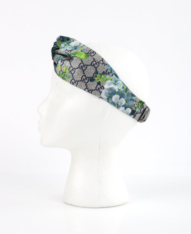 GUCCI c.2016 “Blooms” Blue Gray GG Monogram Floral Knotted  display picture 1