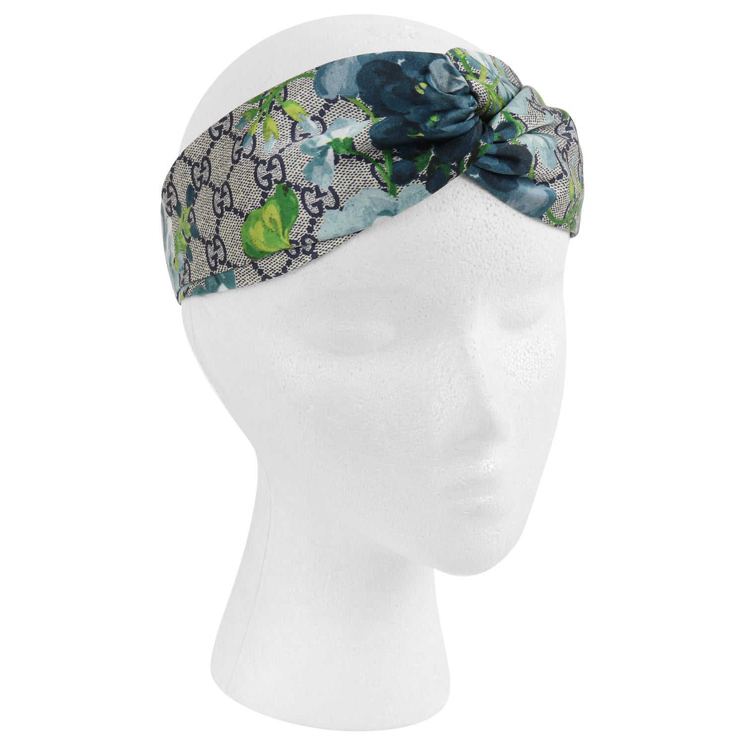 Verplicht knoop kleding GUCCI c.2016 “Blooms” Blue Gray GG Monogram Floral Knotted Silk Headband  NWT at 1stDibs