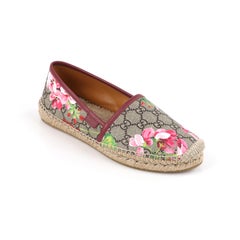 GUCCI c.2018 “GG Supreme Blooms” Pink Floral Monogram Slip-On Espadrilles w/Box