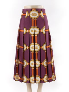 GUCCI c.2019 Purple Gold Marmont GG Doubloon Harness Silk Pleated Skirt
