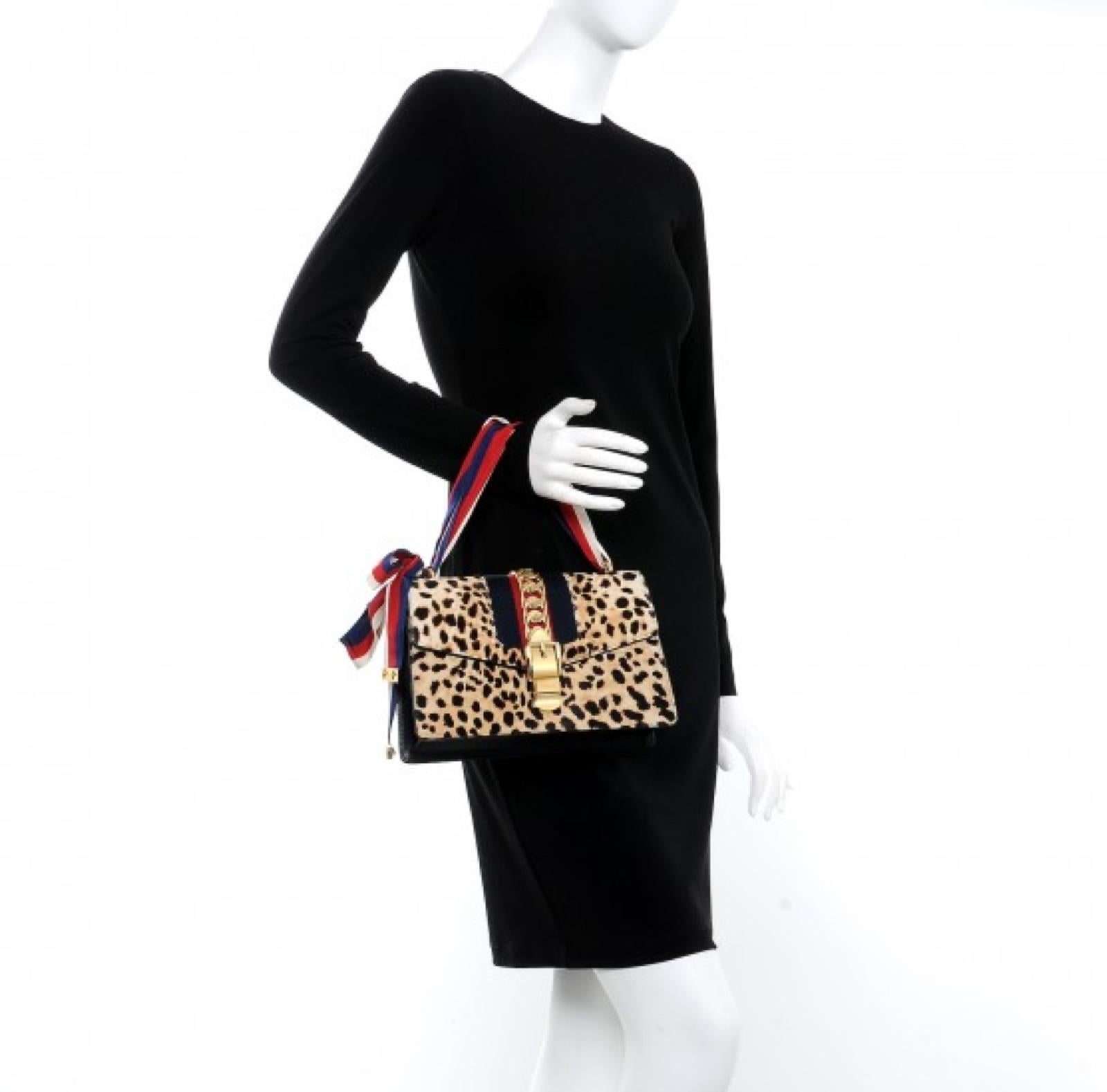 Beige Gucci Calf Hair Leopard Print Small Sylvie Shoulder Bag