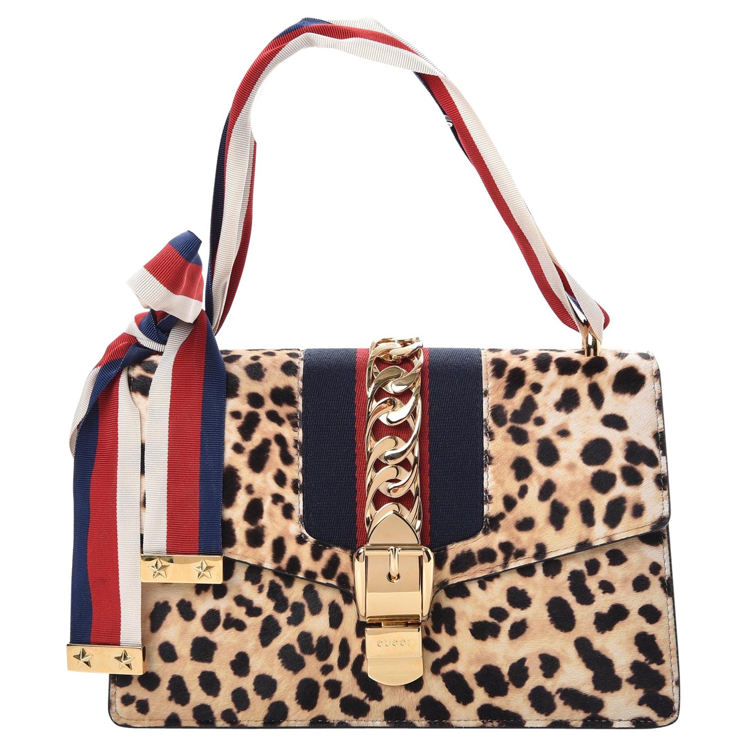 Gucci Calf Hair Leopard Print Small Sylvie Shoulder Bag