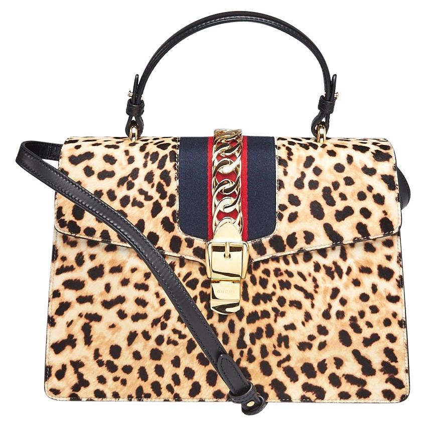 Gucci Calf Hair Medium Leopard Print Sylvie Shoulder Bag