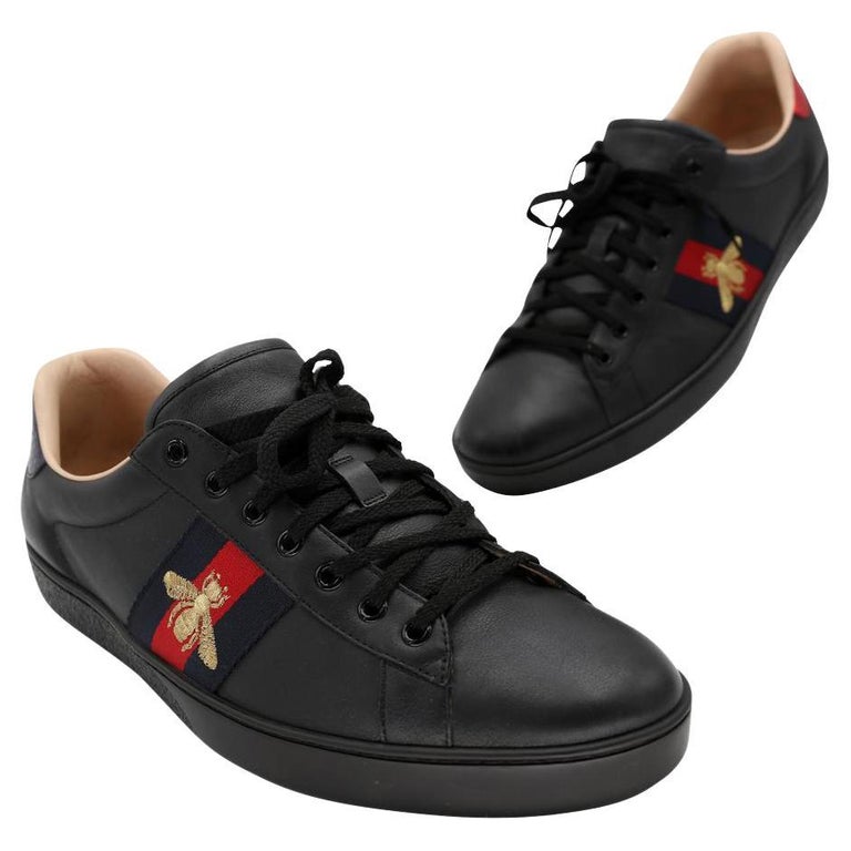 Gucci Calfskin Ace-Embroidered 12.5 Leather Bee Tennis Sneakers  GG-S0208N-0003 For Sale at 1stDibs