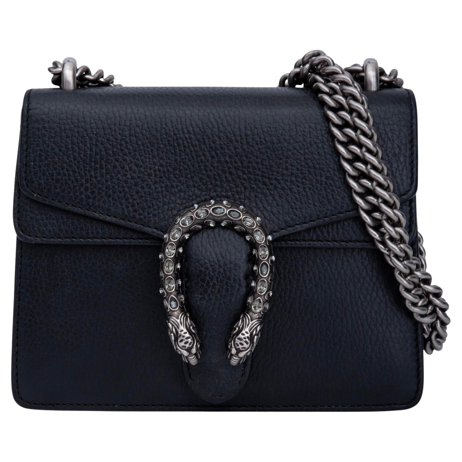 Gucci Calfskin Black Crystal Embellished Mini Dionysus Bag For Sale