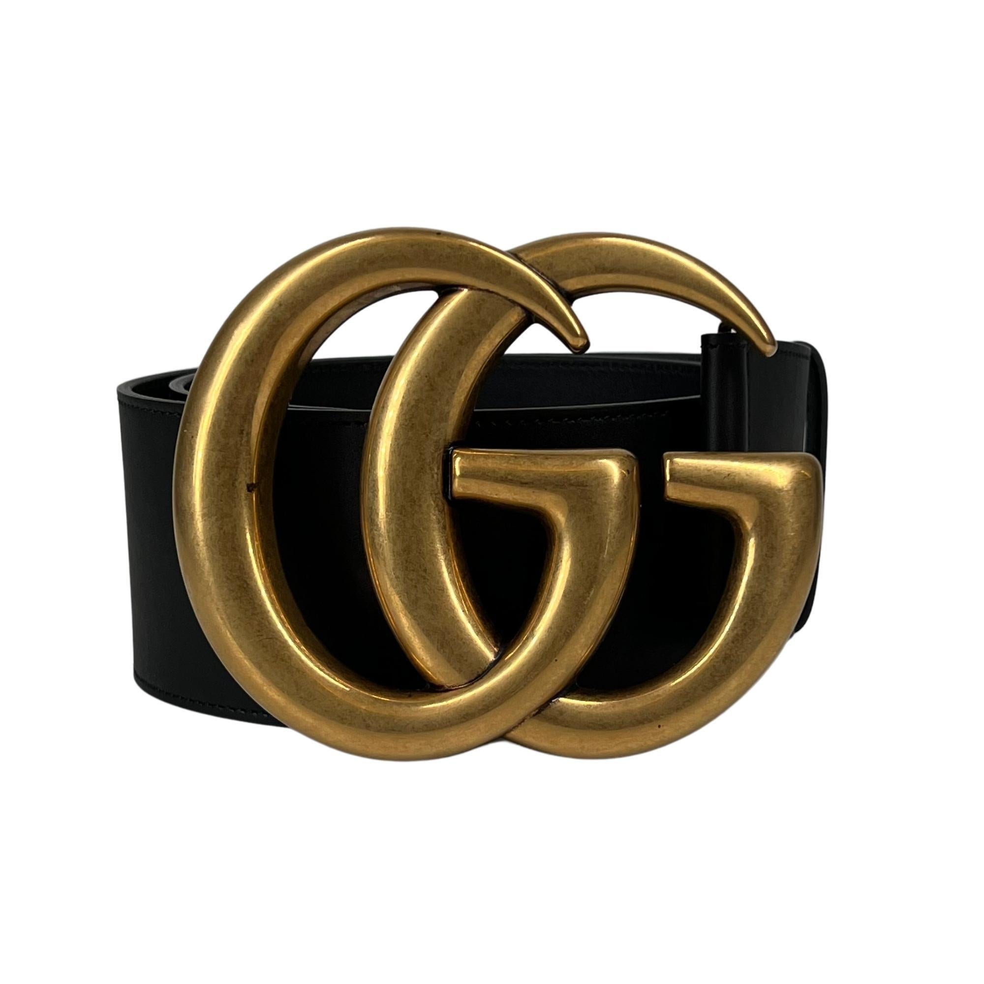 Nero Gucci Cintura larga in pelle di vitello nera Marmont GG (75/30) 453265