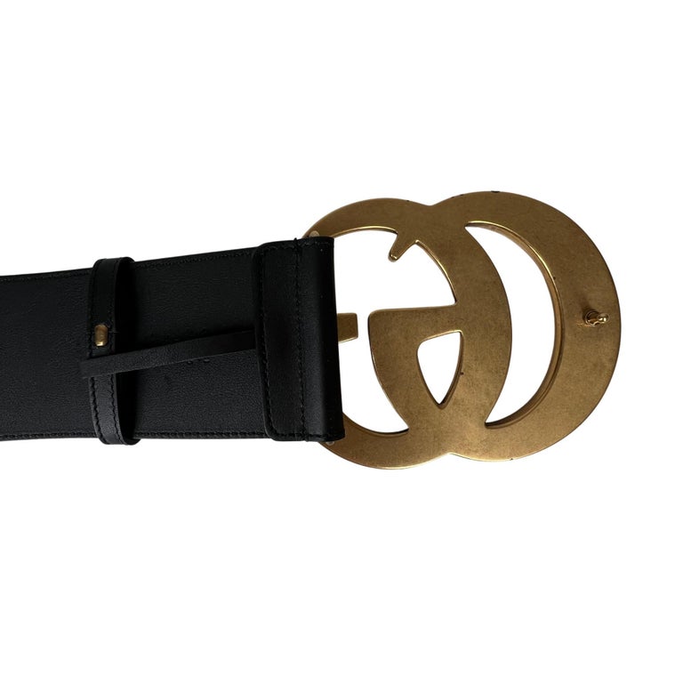 Gucci Calfskin Black Marmont GG Wide Belt (75/30) 453265
