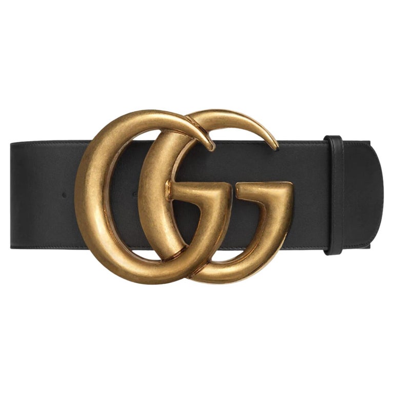 Gucci Calfskin Black Marmont GG Wide Belt (75/30) 453265 at  display picture 1