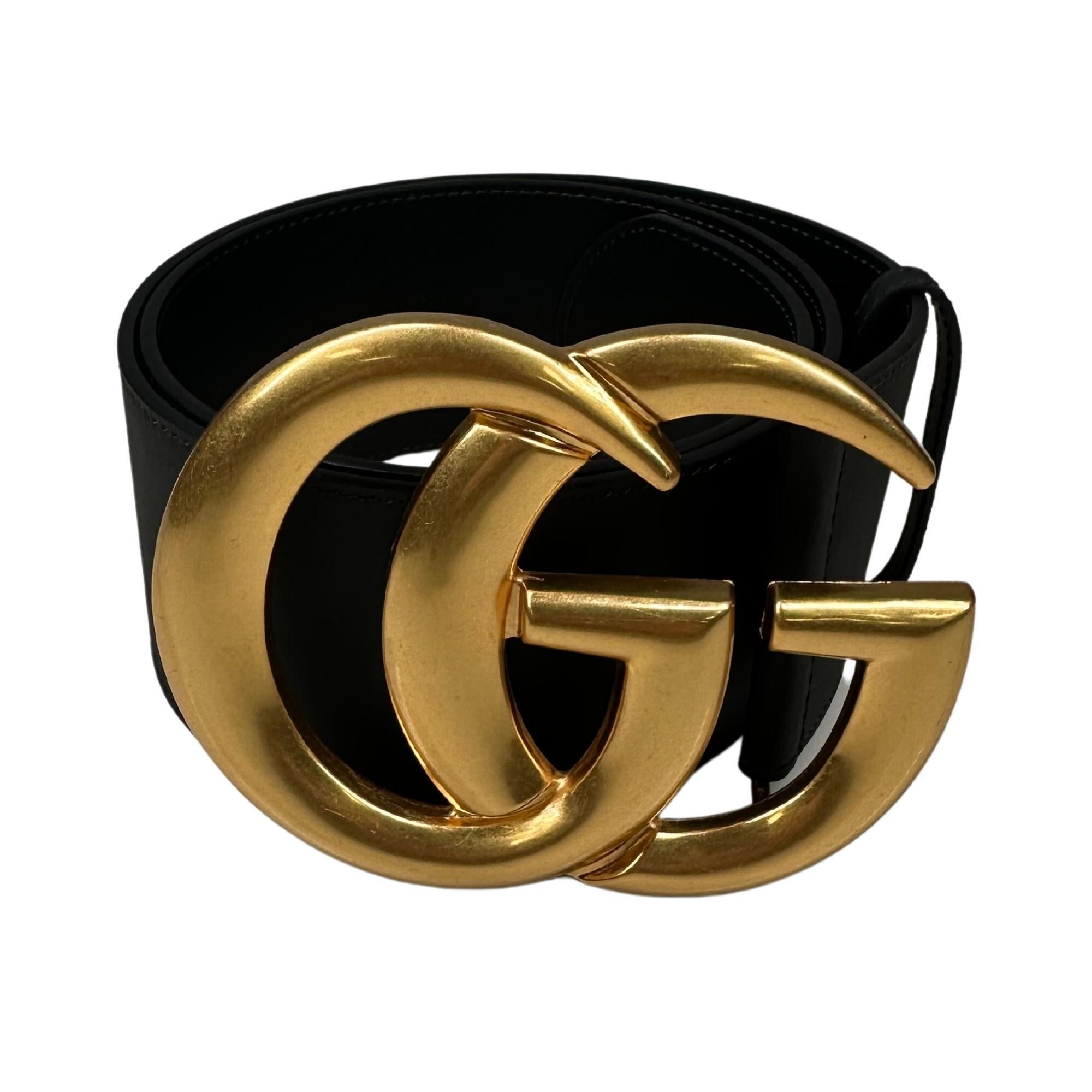 Gucci Calfskin Black Marmont GG Wide Belt (95) 453265 In Excellent Condition In Montreal, Quebec