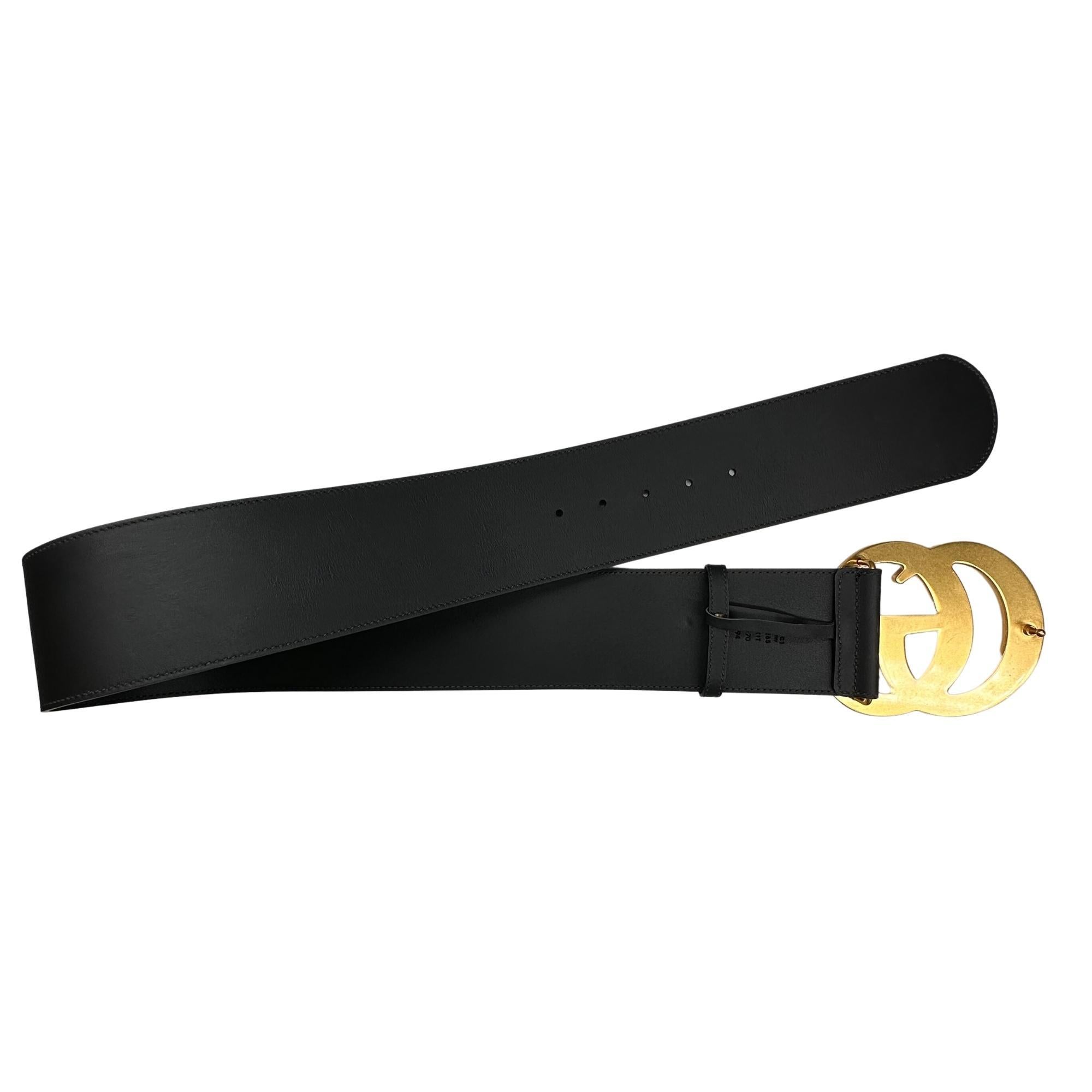 Gucci Calfskin Black Marmont GG Wide Belt (95) 453265 2