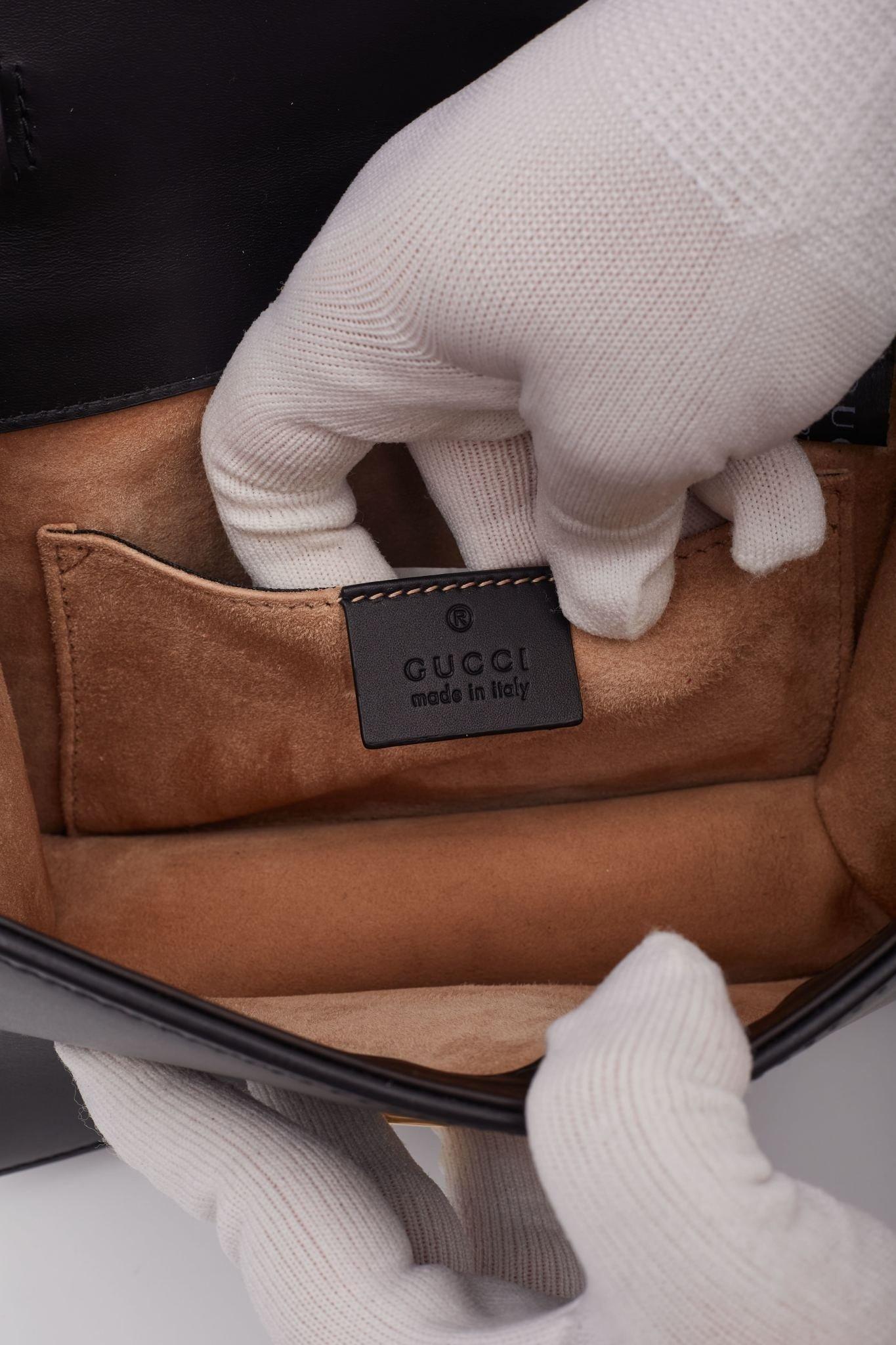 Gucci Calfskin Black Web Mini Sylvie Top Handle Bag 6