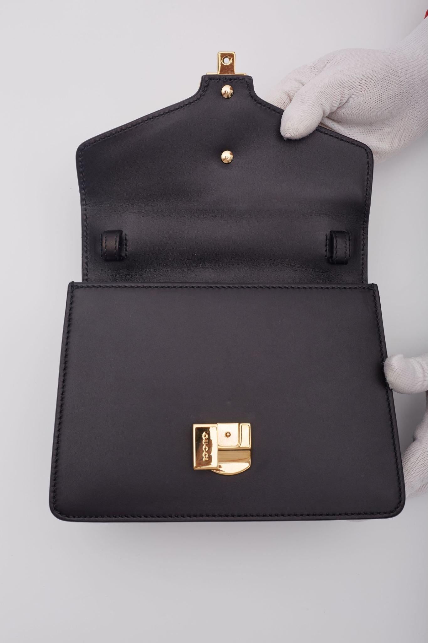 Gucci Calfskin Black Web Mini Sylvie Top Handle Bag 4