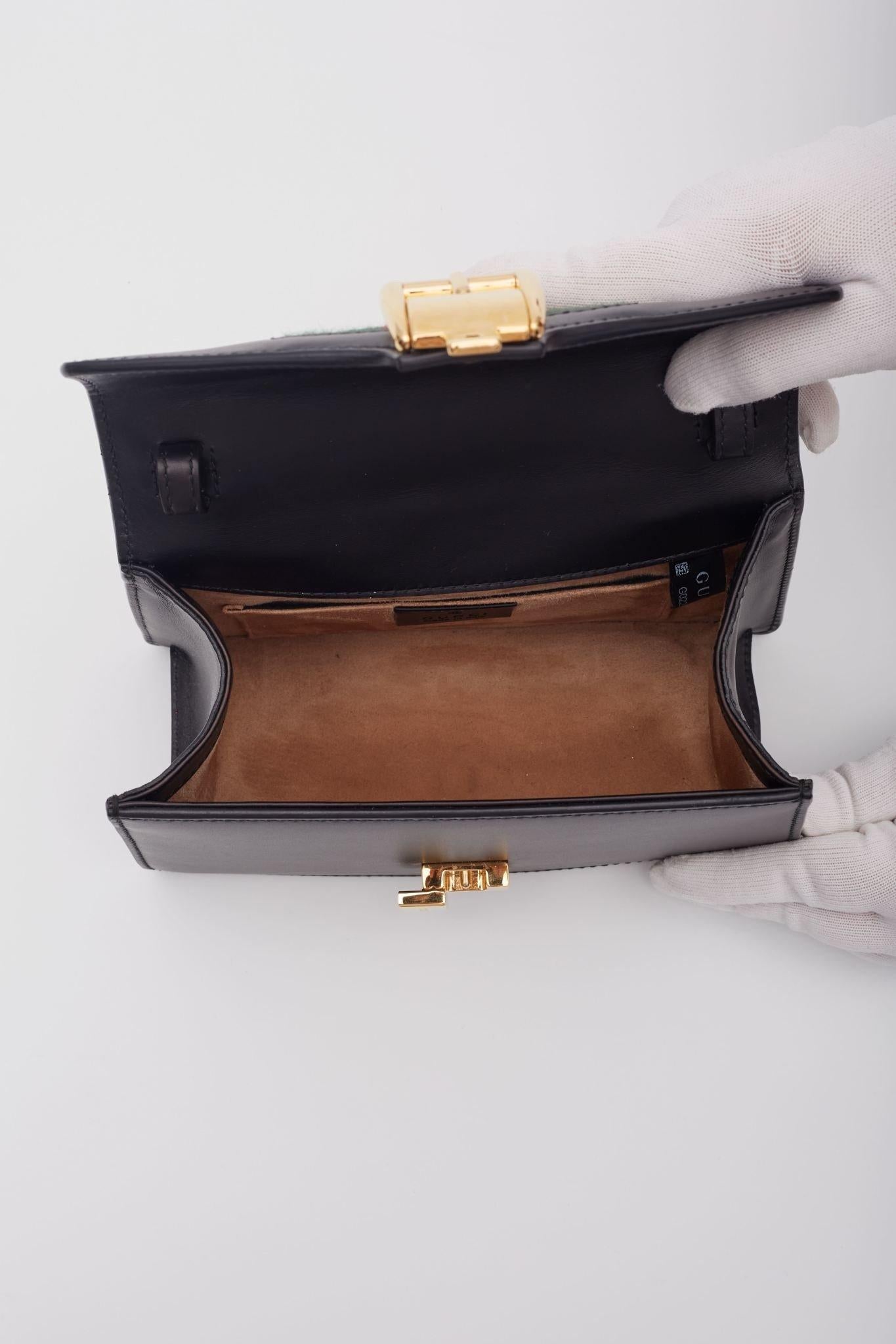 Gucci Calfskin Black Web Mini Sylvie Top Handle Bag 5