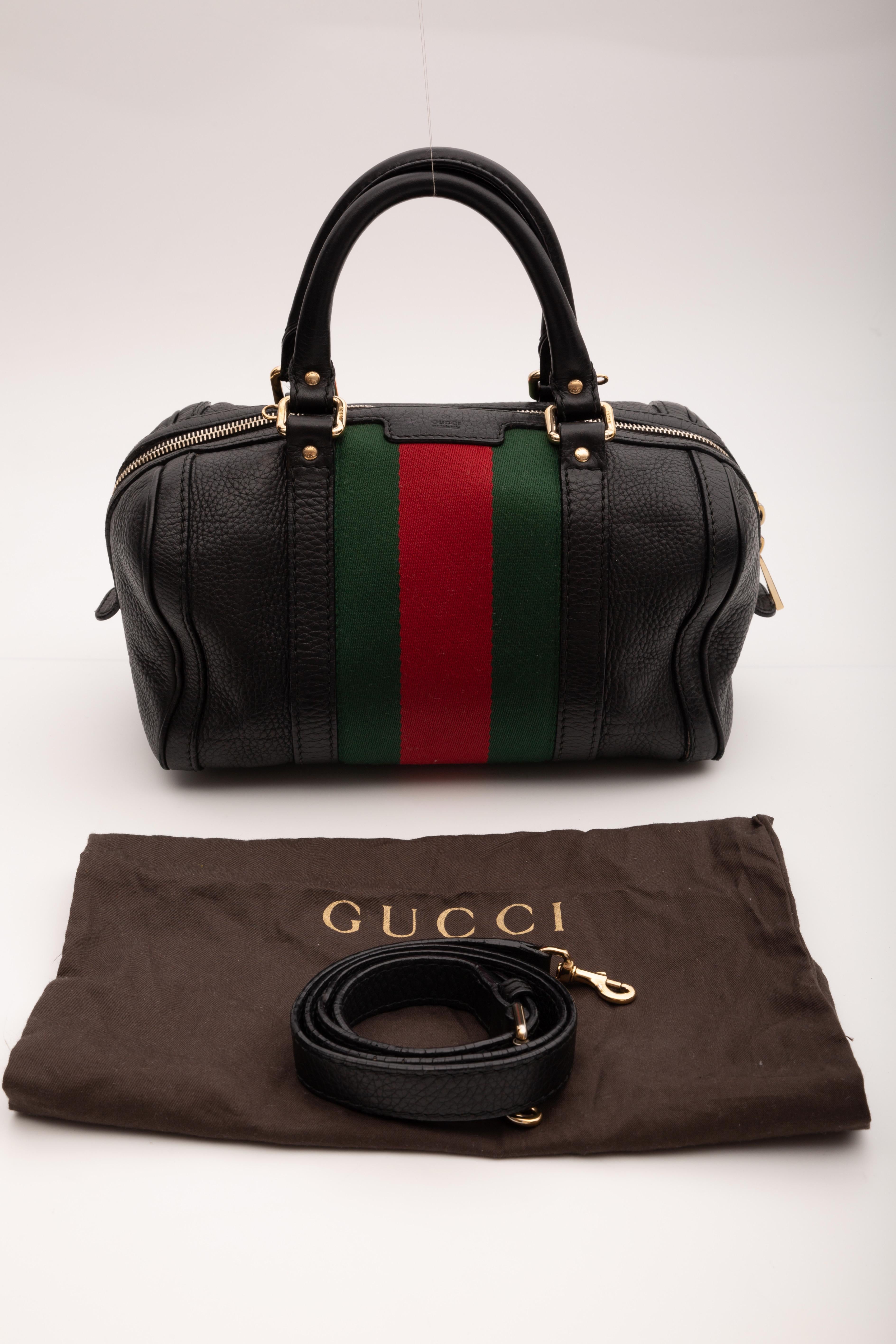 Gucci Calfskin Black Web Small Boston Handbag (269876) For Sale 4
