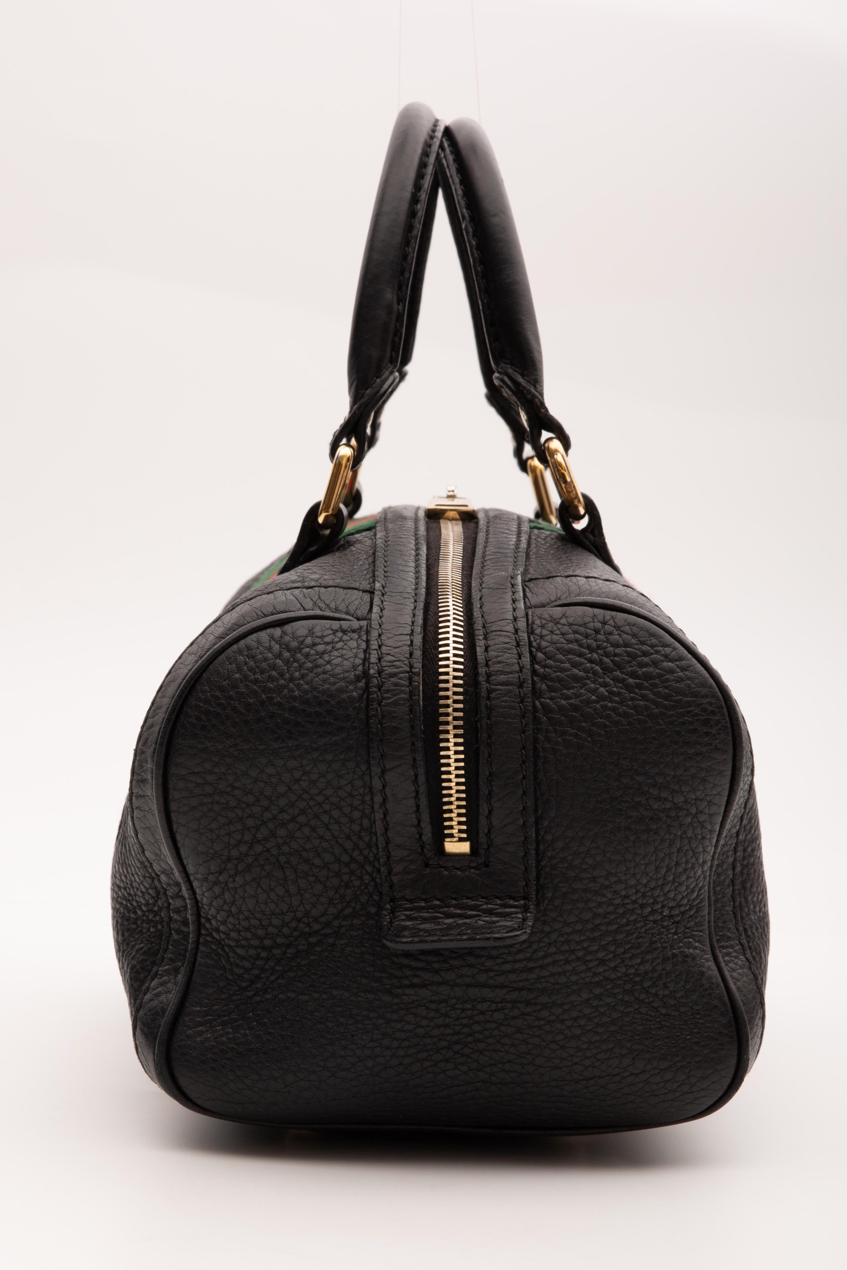 Kleine Bostoner Gucci-Handtasche aus Kalbsleder mit schwarzem Web (269876) (Schwarz) im Angebot