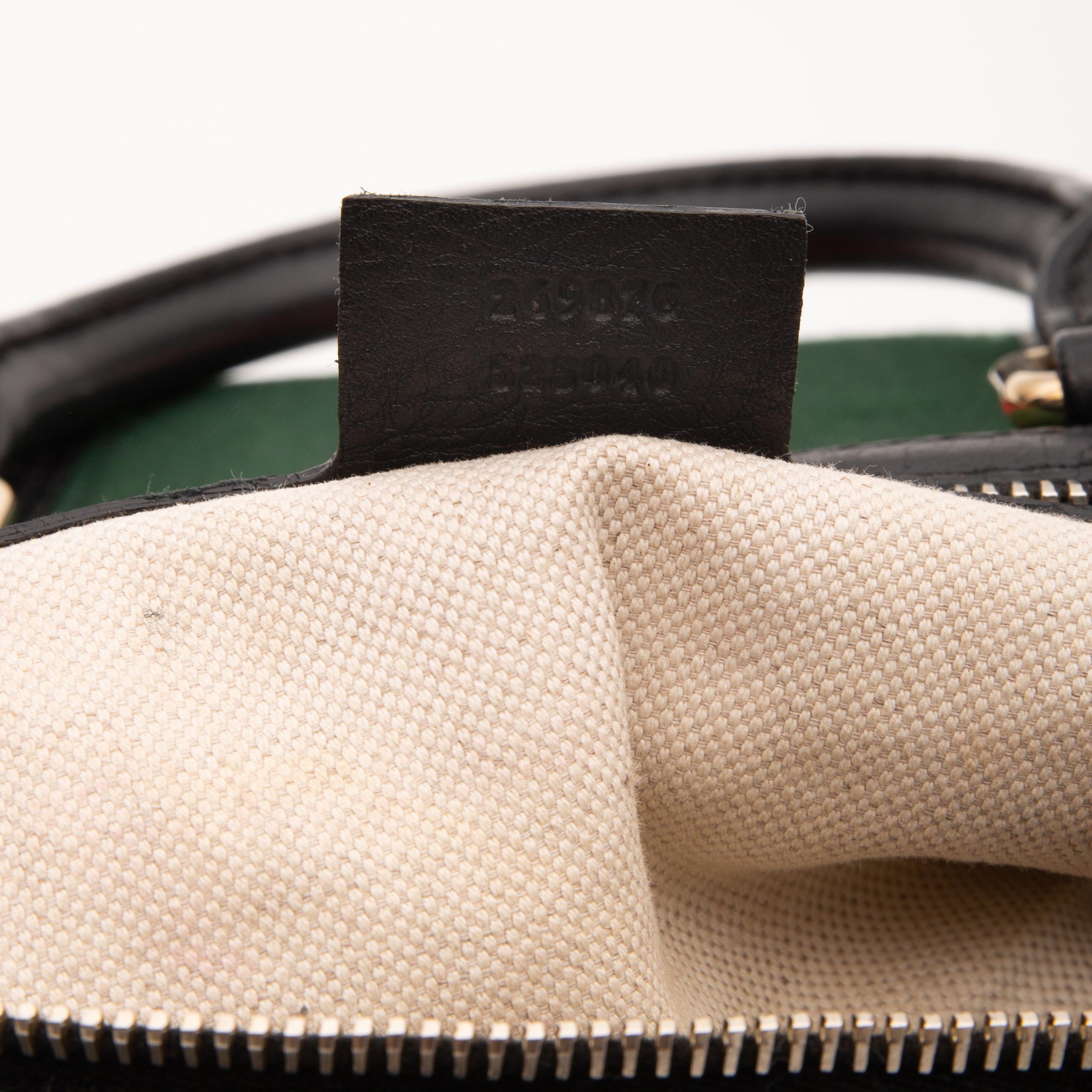 Gucci Calfskin Black Web Small Boston Handbag (269876) For Sale 2