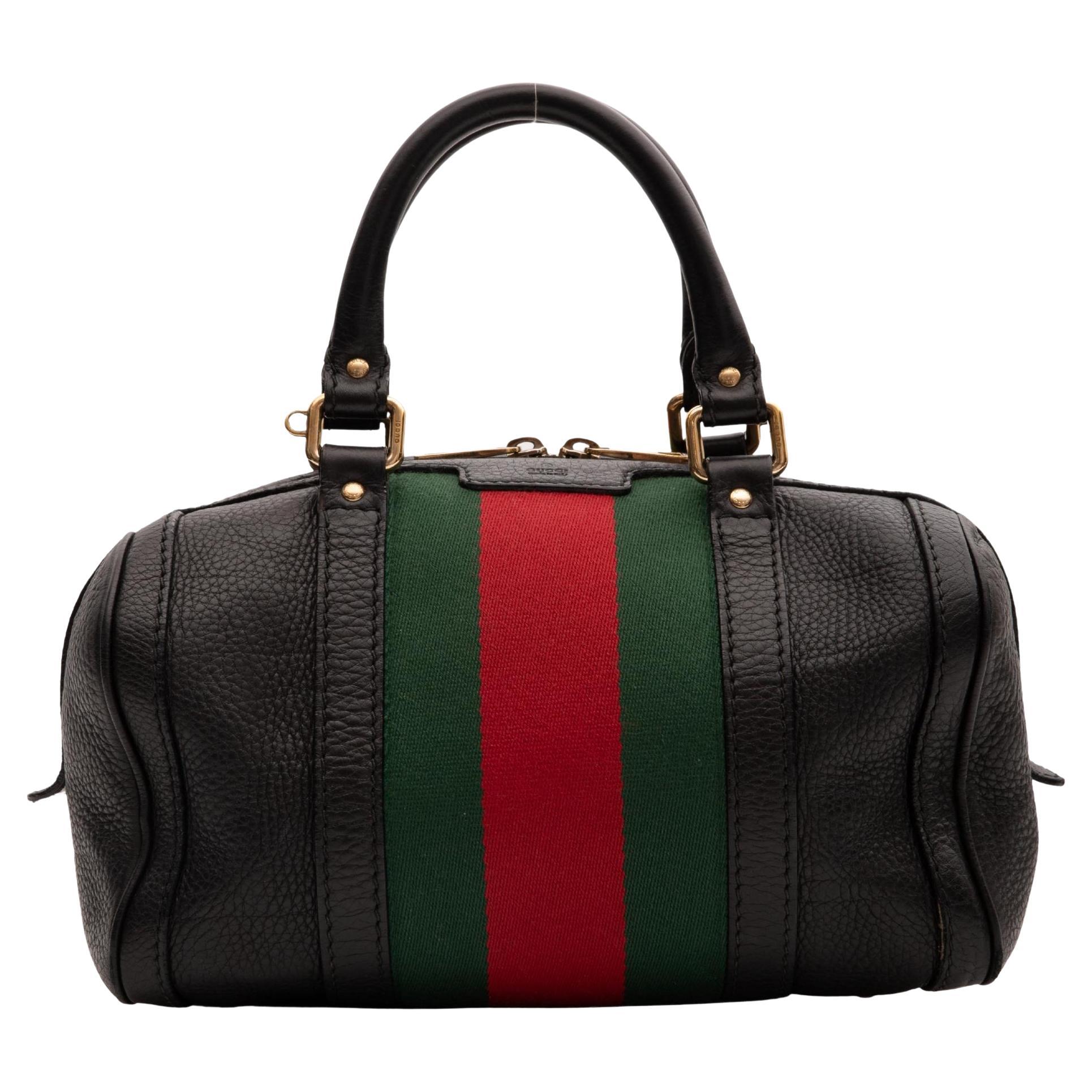 Gucci Calfskin Black Web Small Boston Handbag (269876) For Sale