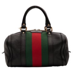 Gucci Calfskin Black Web Small Boston Handbag (269876)