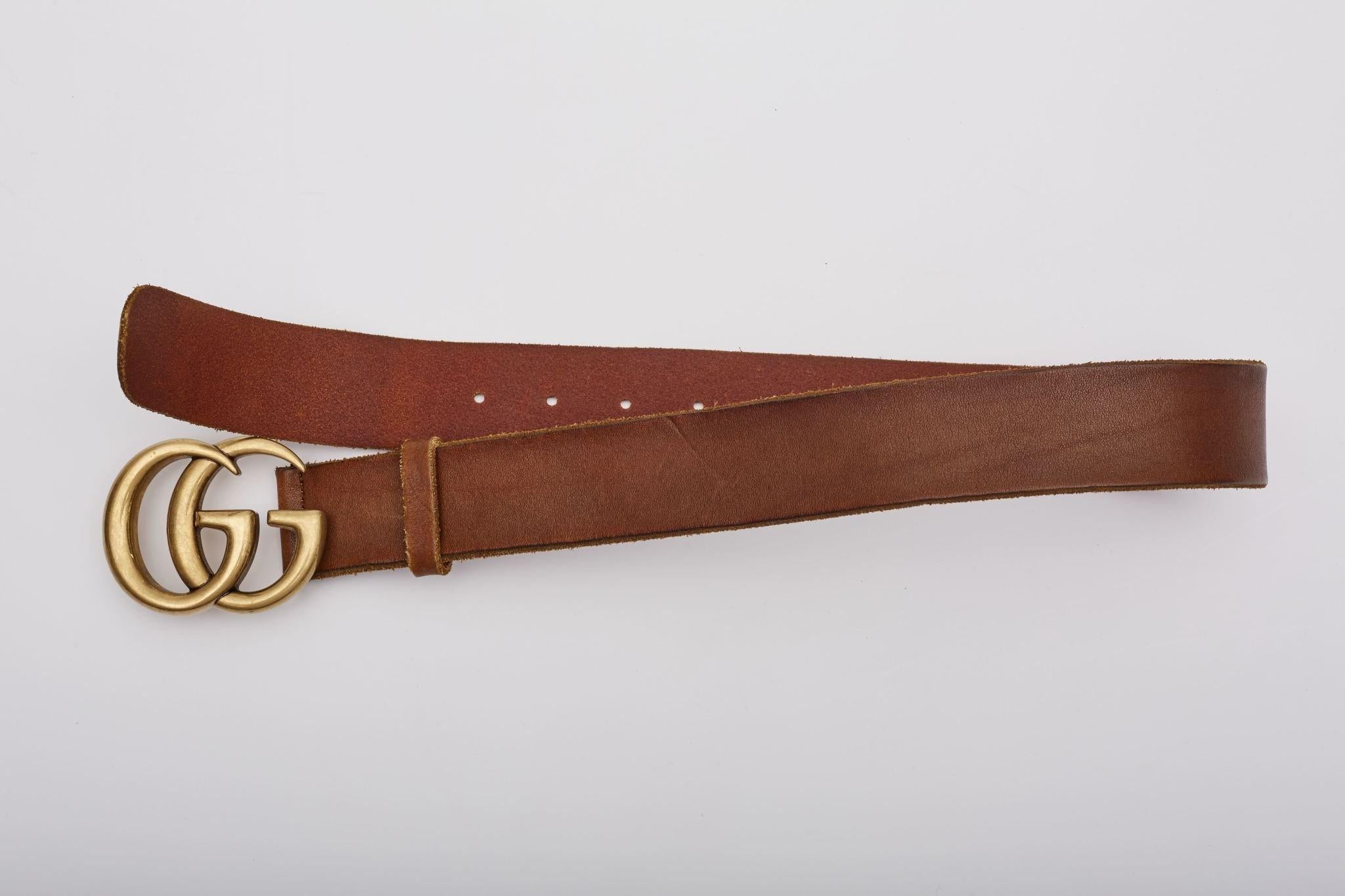 Gucci Calfskin Brown Marmont GG 40mm Belt (65/26) In Good Condition For Sale In Montreal, Quebec