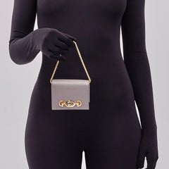 Gucci Calfskin Dusty Grey Zumi Chain Card Case Wallet