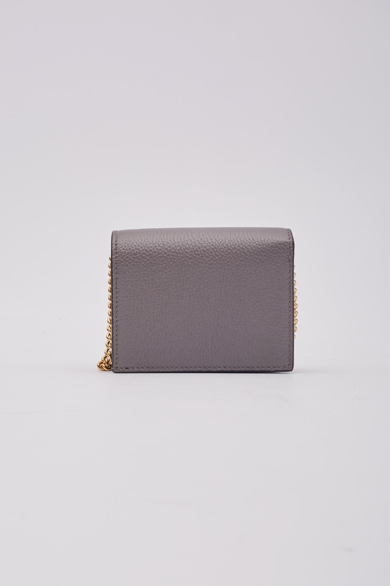 Gray Gucci Calfskin Dusty Grey Zumi Chain Card Case Wallet For Sale