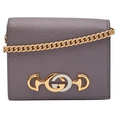 Gucci Calfskin Dusty Grey Zumi Chain Card Case Wallet