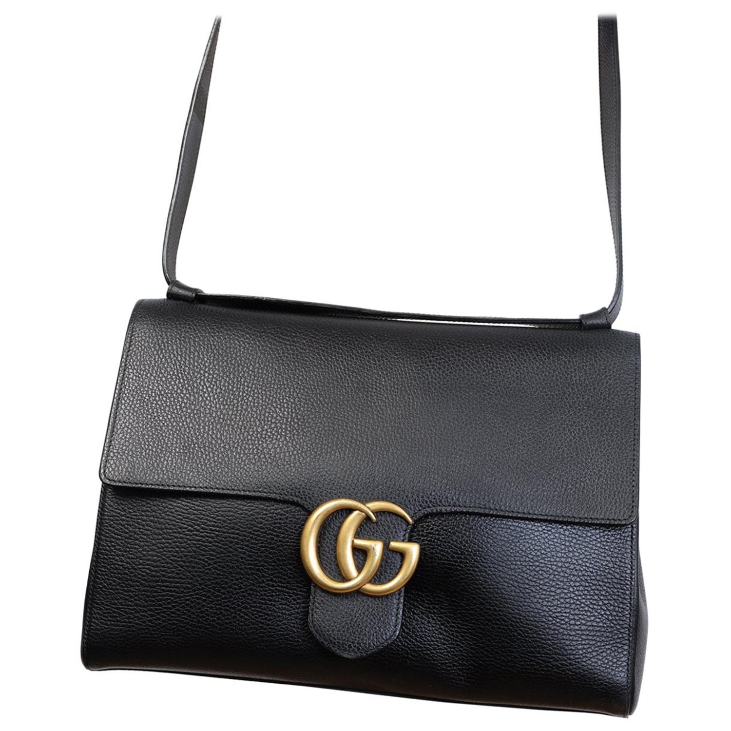 Gucci Calfskin GG Marmont Messenger Bag Black For Sale at 1stDibs