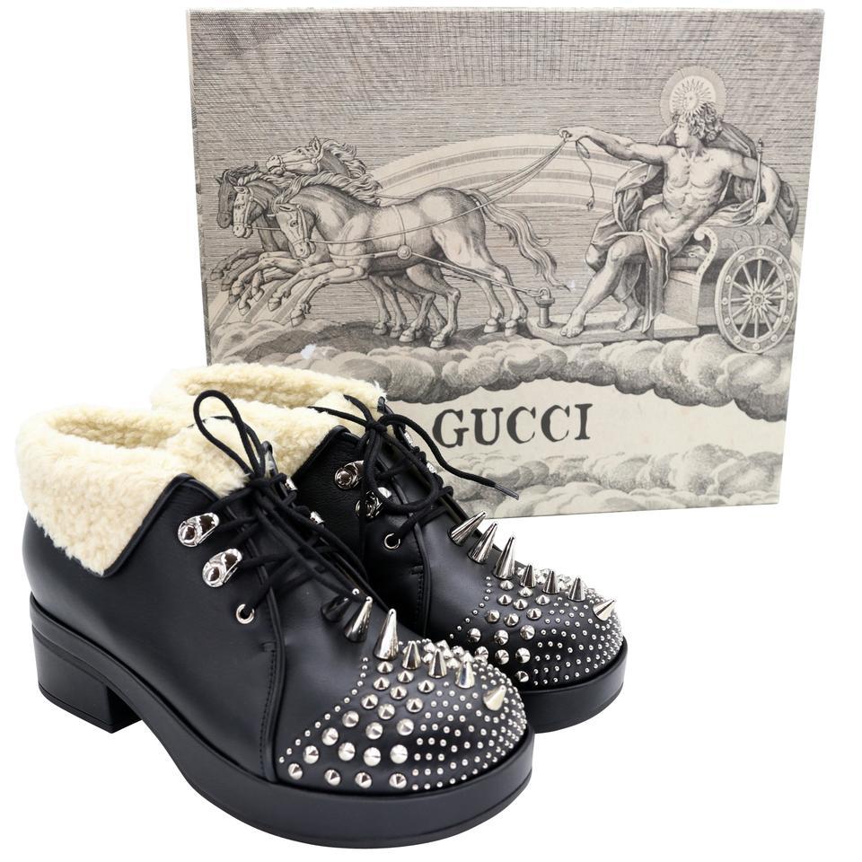 Gucci Calfskin Harlem Shearling 37 Studded Victor Ankle Boots GG-S0512P-0001 3
