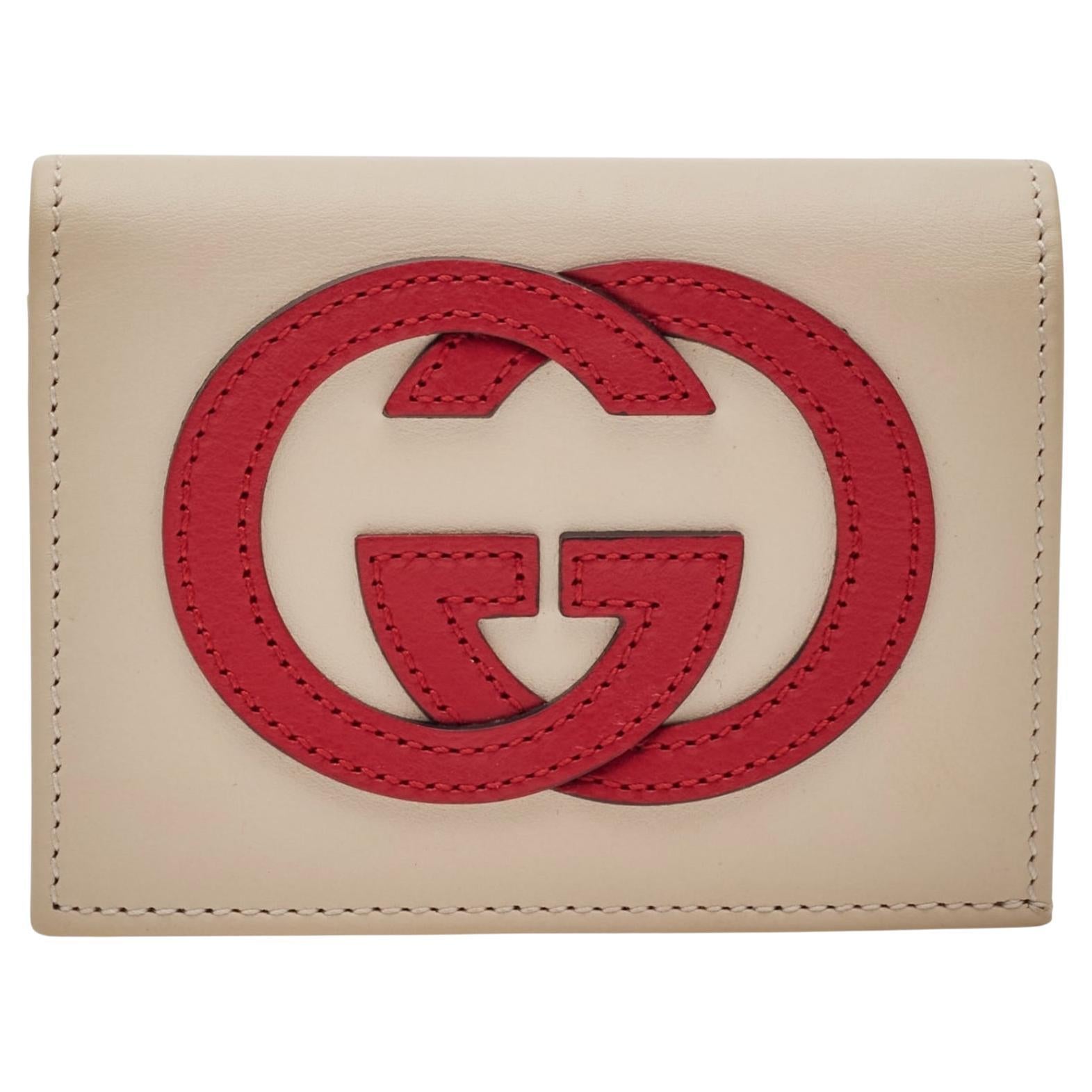 Gucci Calfskin Interlocking G Card Holder Case Mystic White