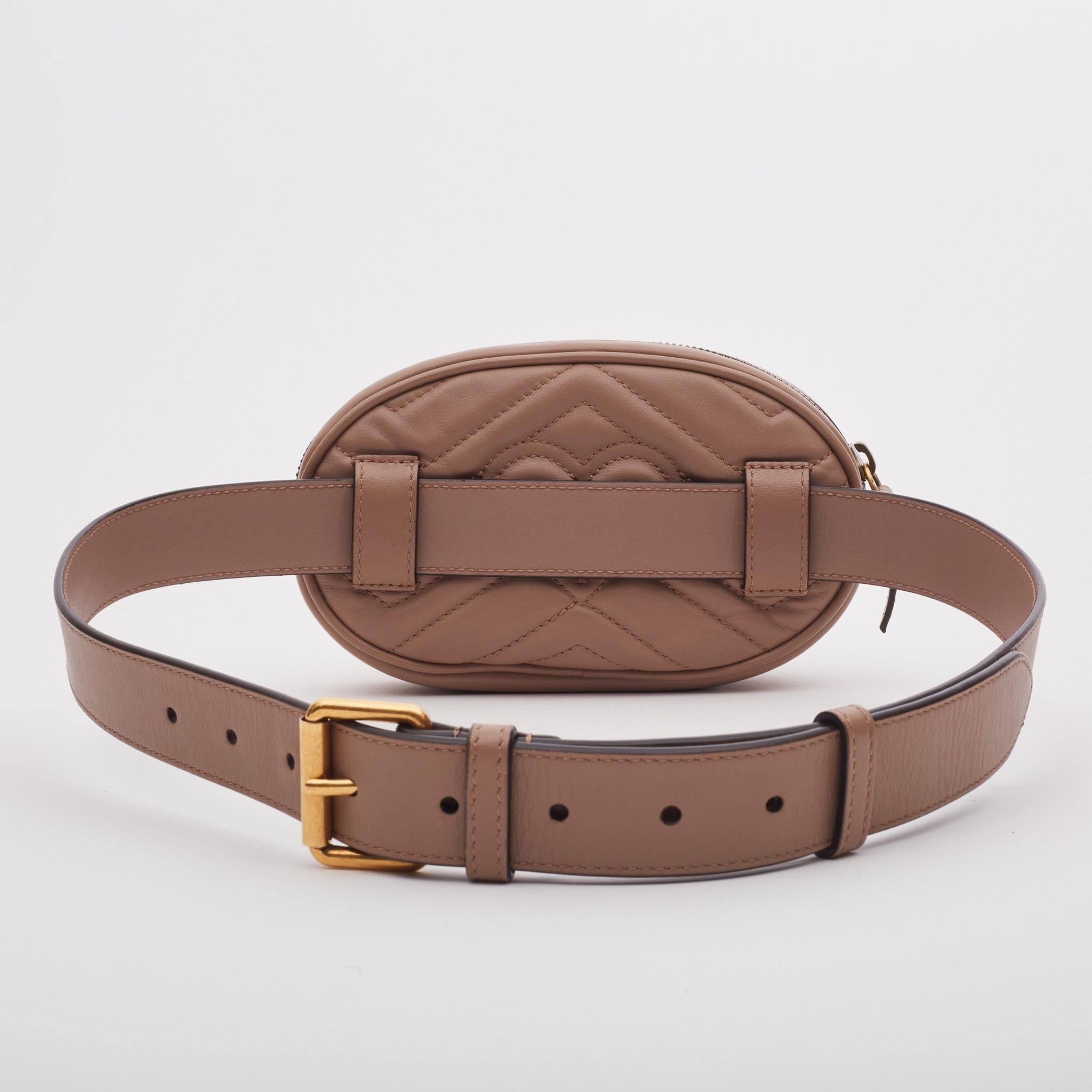 Brown Gucci Calfskin Matelasse GG Marmont Belt Bag Rose Pink (34 Waist) For Sale