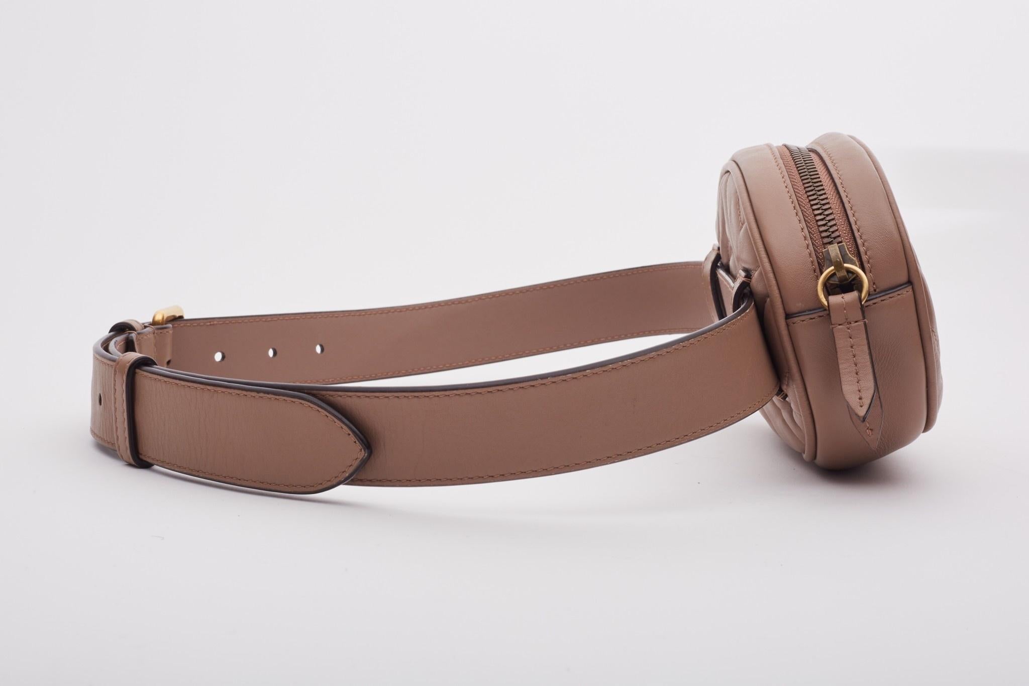 Women's Gucci Calfskin Matelasse GG Marmont Belt Bag Rose Pink (34 Waist) For Sale