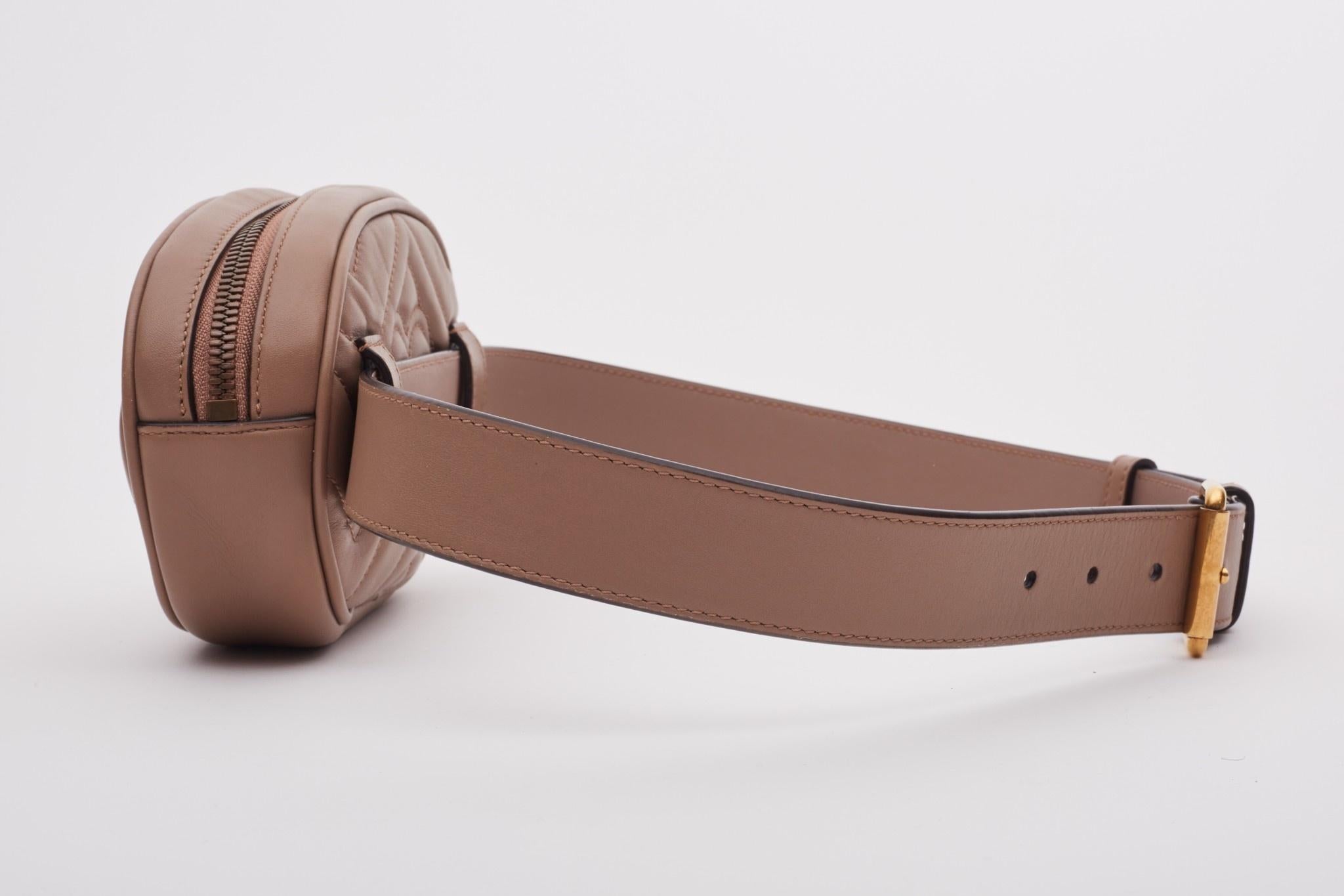 Gucci Calfskin Matelasse GG Marmont Belt Bag Rose Pink (34 Waist) For Sale 1