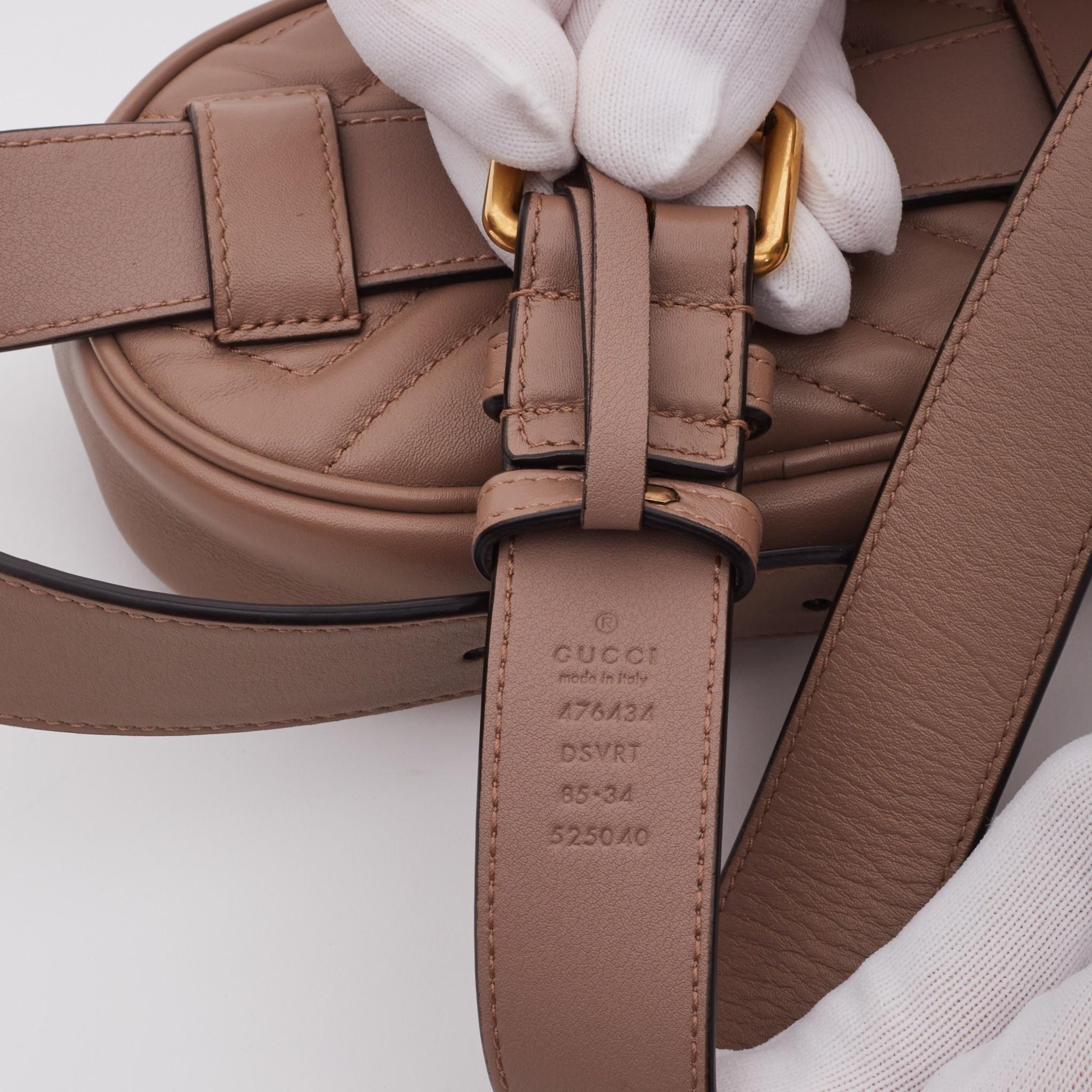 Gucci Calfskin Matelasse GG Marmont Belt Bag Rose Pink (34 Waist) For Sale 2