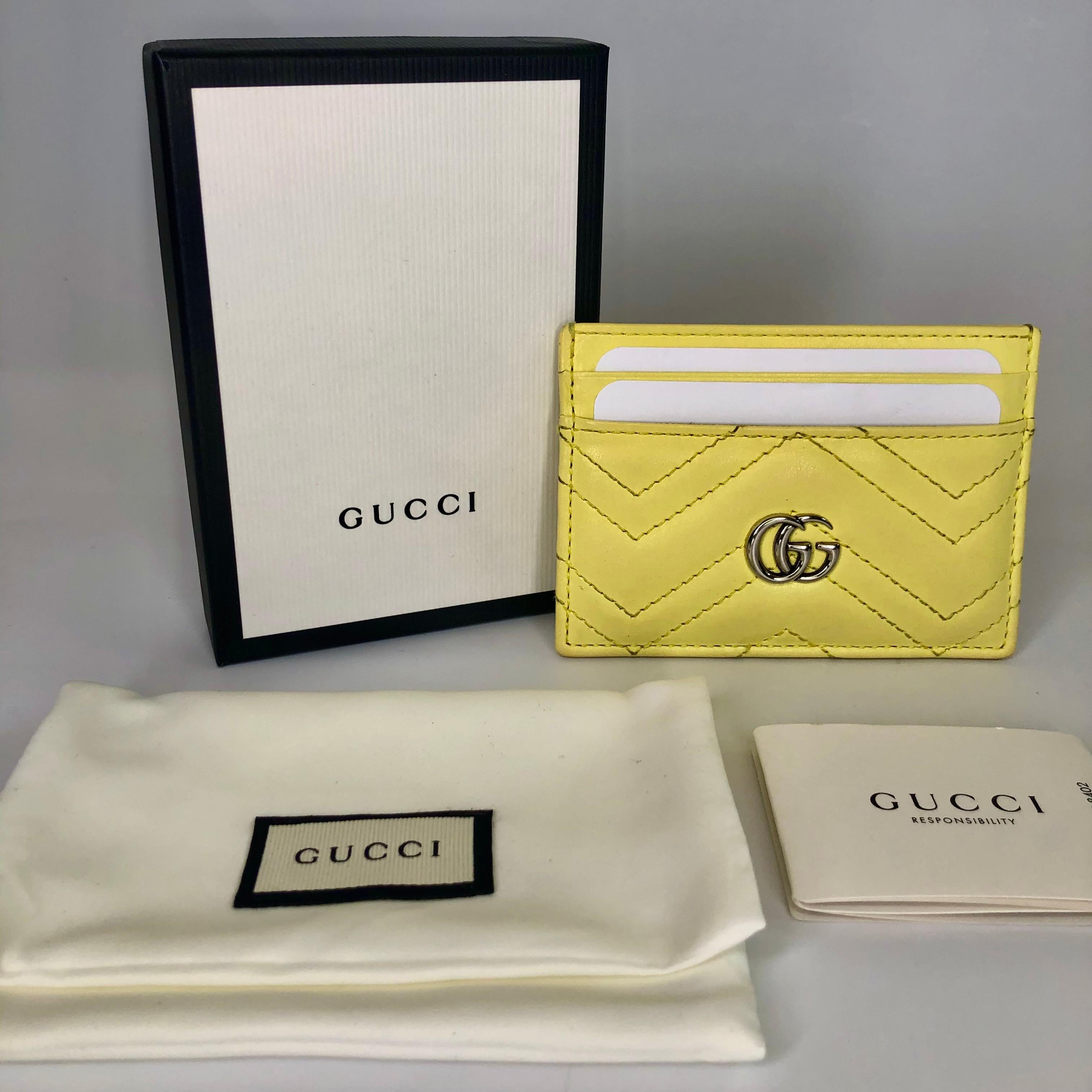 Gucci Calfskin Matelasse GG Marmont Card Holder Pastel Yellow 1