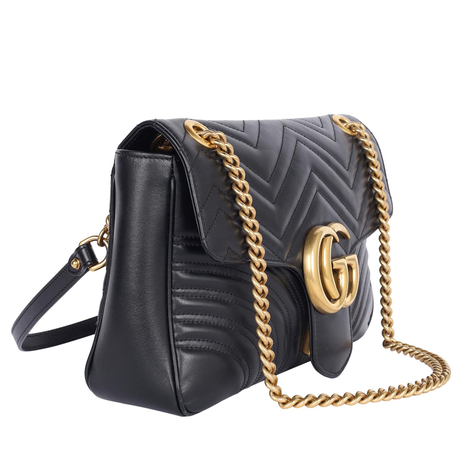 GUCCI Matelasse en cuir de veau Grand sac à bandoulière GG Marmont Noir en vente 1